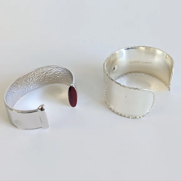 Set/ 2 Rustic Cuff Open Cuff Bracelets Silver Tone Mixed Metal - Picture 3 of 10